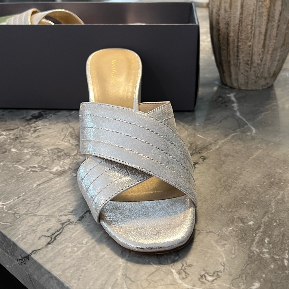 Ann Taylor leather,silver sandals lightly used!